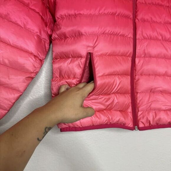 Eddie Bauer Jacket Girls Large 14/16 Puffer Ombre Pink Full Zip Reversible Hood - Picture 9 of 13